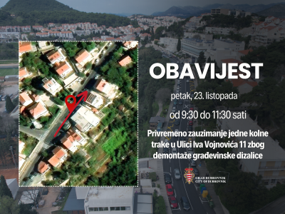 Obavijest o privremenoj regulaciji prometa u Ulici I. Vojnovića